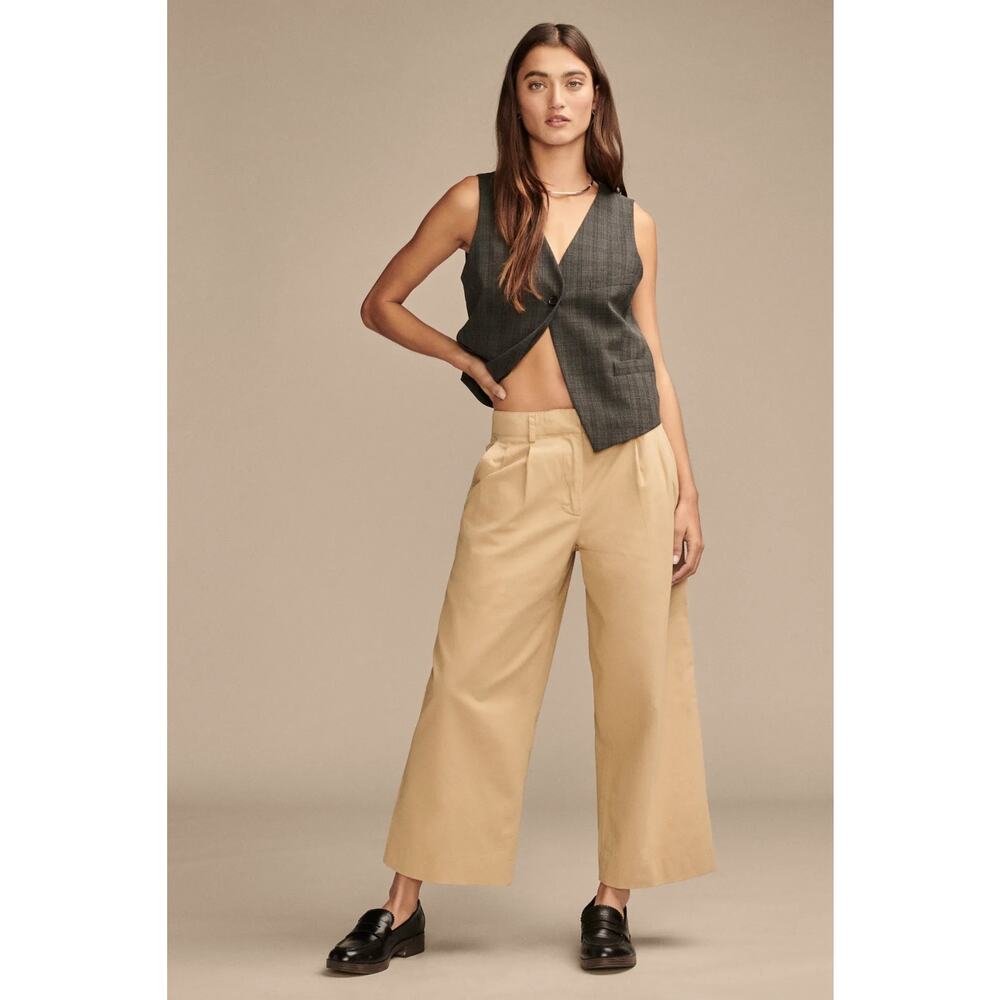 Lucky Brand Pleated Wide Leg Crop Pant in Dark Khaki